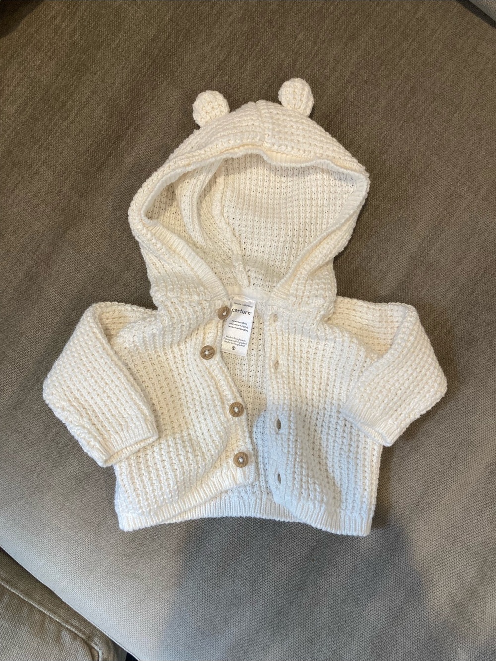 Carter's Ivory Knit Baby Hoodie with Hood Ears